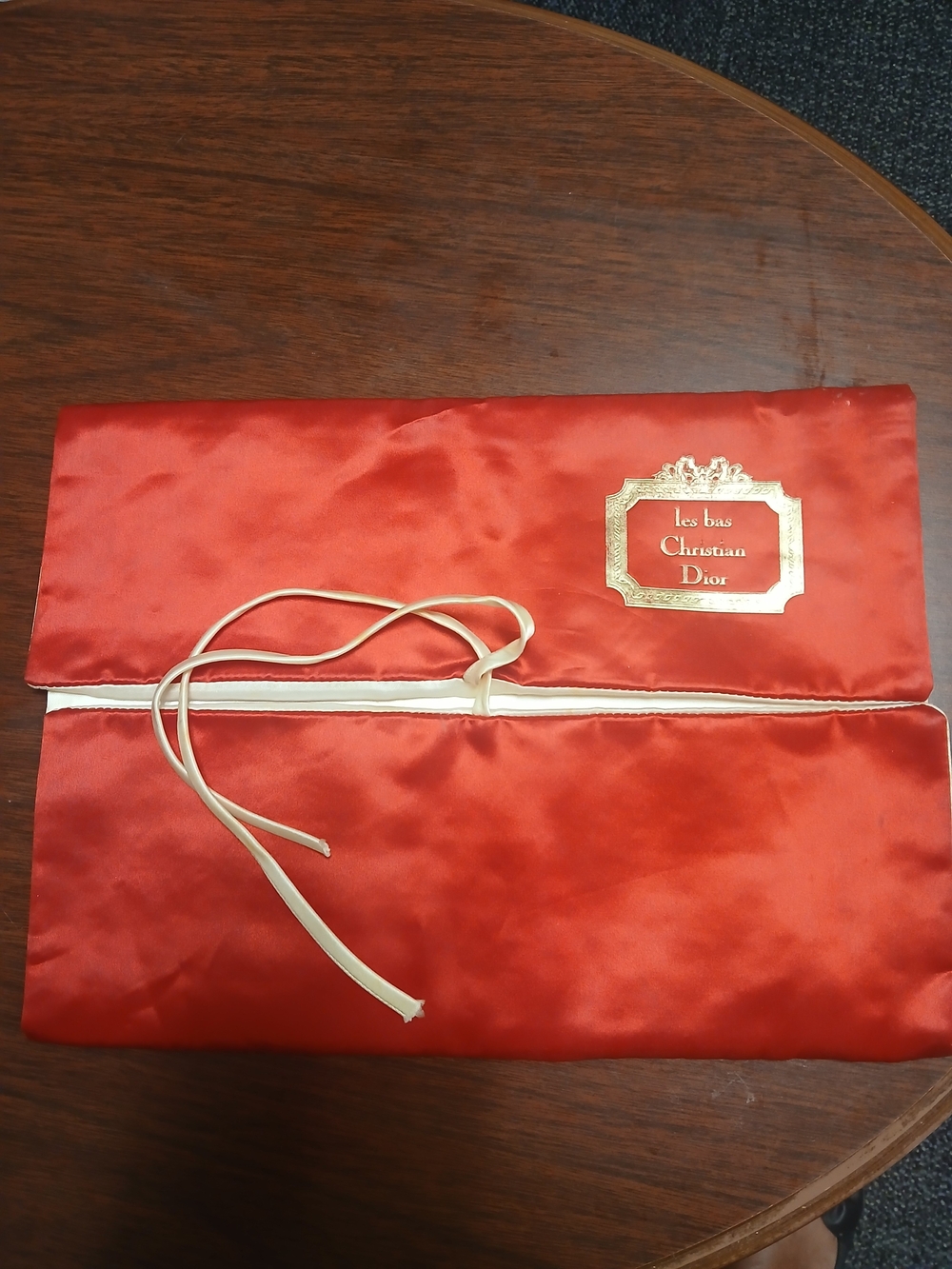 Dior Red Satin Pouch with Gold Label